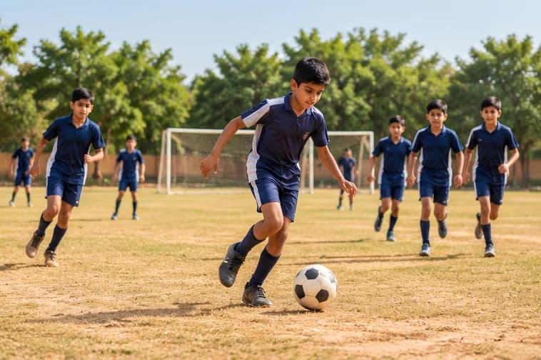 Illustrative students playing football